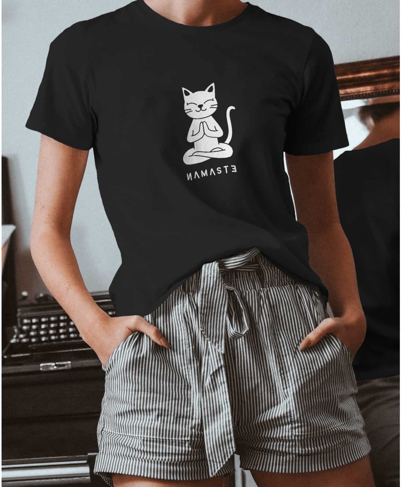 Black mock-up cat namaste