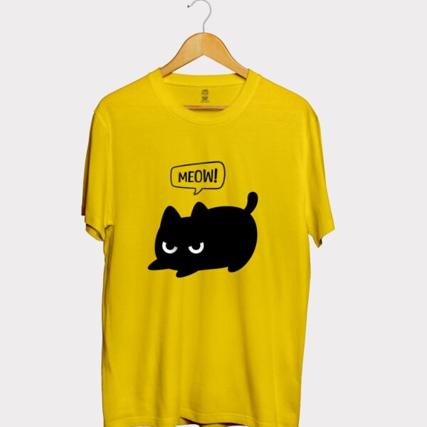 Meow black cat half sleeve T-shirt