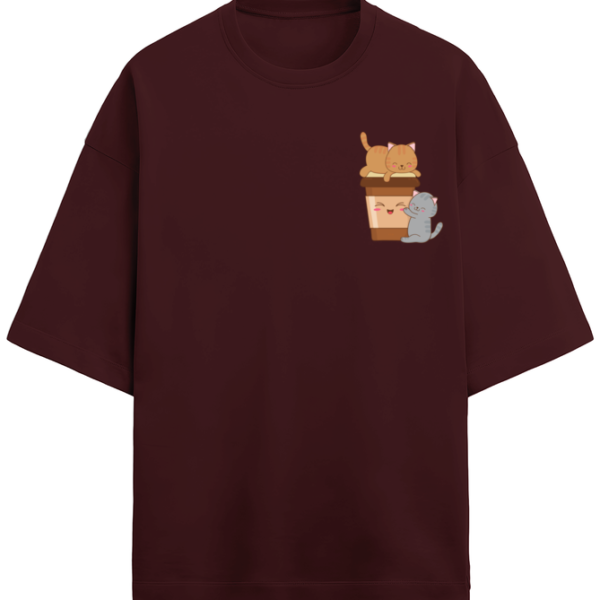 Cute Cats Cup Playing Oversized T-Shirt